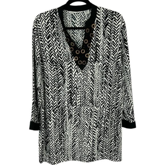 Sag Harbor Black and White Chevron Tunic Size M - Picture 1 of 10